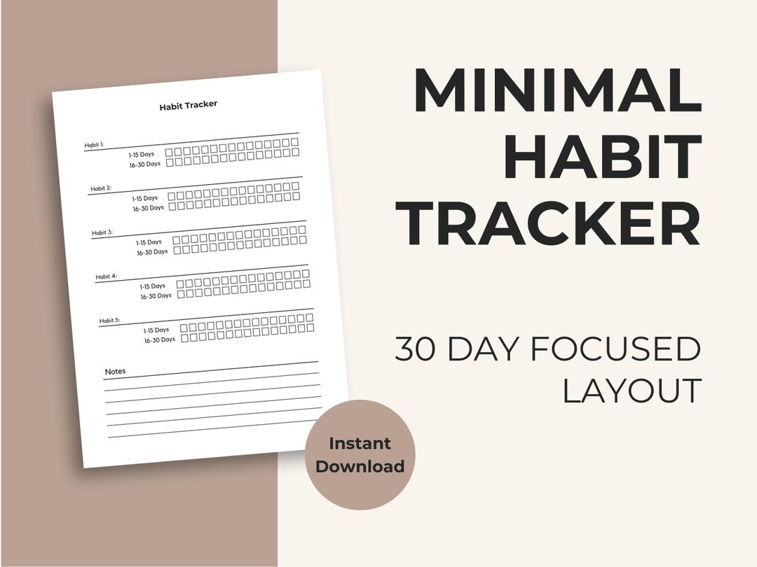 Minimal Habit Tracker Printable | 30 Day Habit Tracker | Simple Habit ...