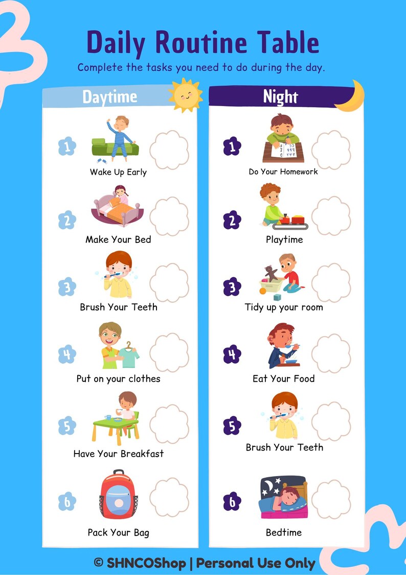 Day Time Routine Kids Daily Routine Chart | Visual Schedule, Morning & Night (PDF ...