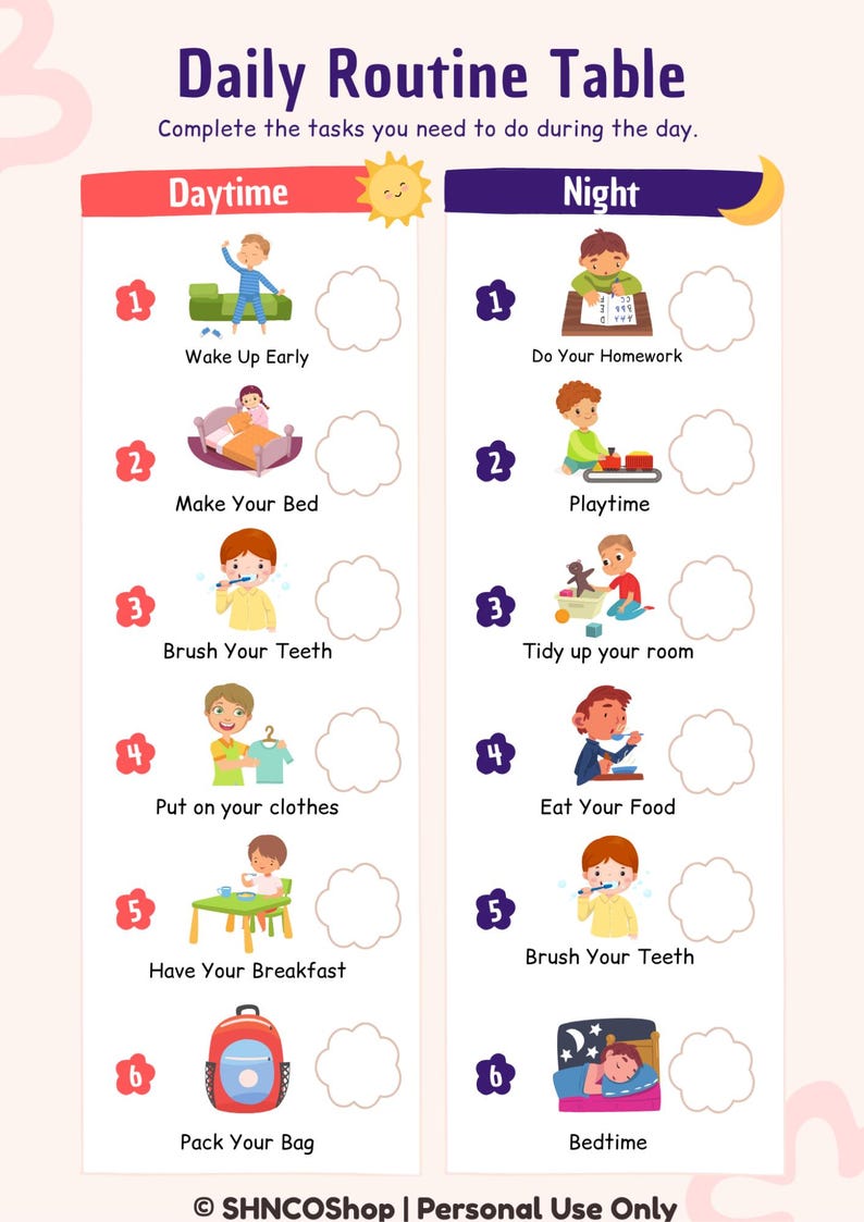 Kids Daily Routine Chart | Visual Schedule, Morning & Night (PDF ...