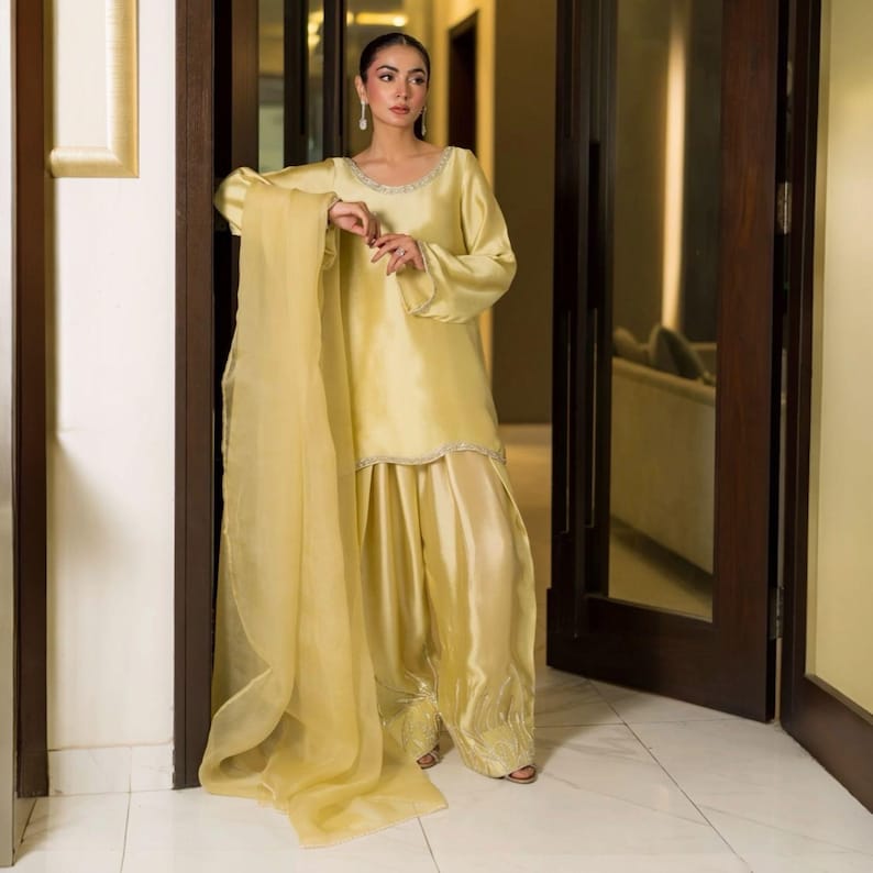 Luxury sheesha silk farshi shalwar suit women Pakistani designer outfit elegant Eid festive wear dress
