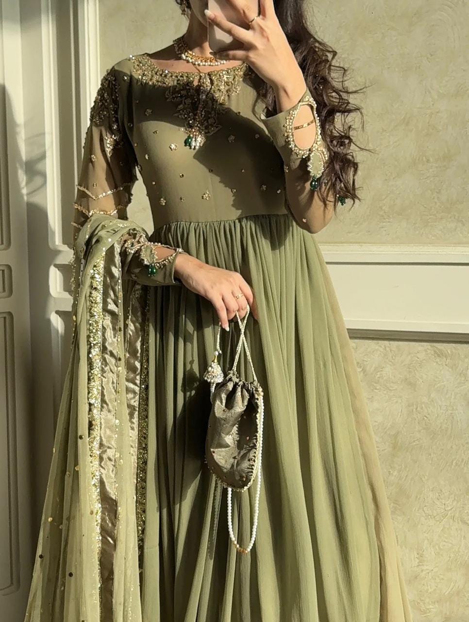 green emerald velvet dress SABAH-KHWAAB-1013-G