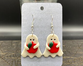 Ghost with Apple Polymer Clay Earrings