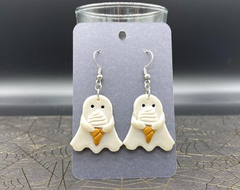 Ghost with Vanilla Ice cream Polymer Clay Earrings