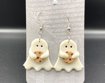 Ghost with Cookie Polymer Clay Earrings