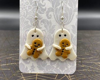 Ghost with Gingerbread Polymer Clay Earrings