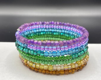 Rainbow Memory Wire Wrap Bracelet