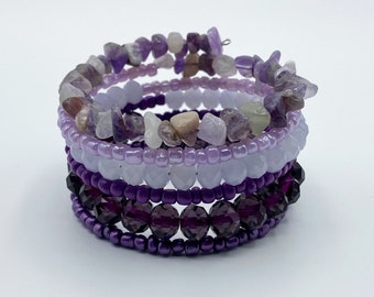 Amethyst Wrap Bracelet, Memory Wire Bracelet