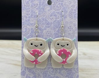 Cute Yeti with Donut Polymer Clay Earrings