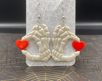 Skeleton Hands with Heart Earrings