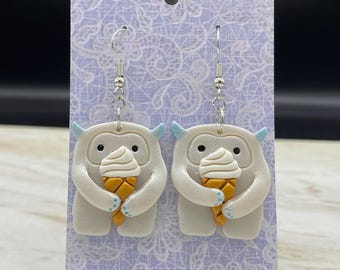 Cute Yeti with Ice Cream Polymer Clay Earrings