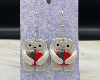 Cute Yeti with Apple Polymer Clay Earrings