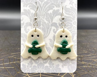 Ghost with Christmas Tree Polymer Clay Earrings
