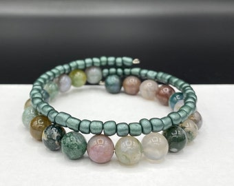 India Agate Memory Wire Wrap Bracelet