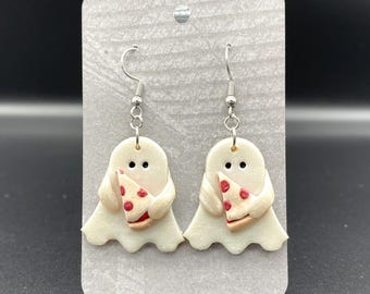Ghost with Pizza Polymer Clay Earrings