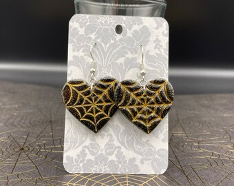 Spiderweb Hearts Spooky Valentine's Day Polymer Clay Earrings