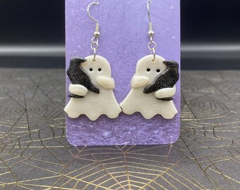 Cute Ghost with Raven Polymer Clay Earrings