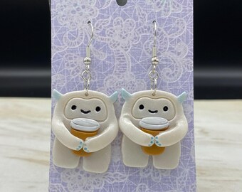 Cute Yeti with Coffee Polymer Clay Earrings