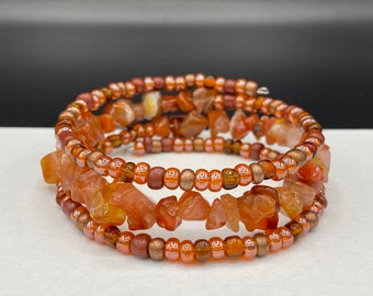 Red Agate Memory Wire Wrap Bracelet