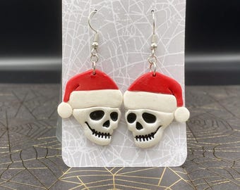 Holiday Skull in Santa Hat Earrings