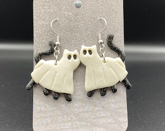 Cat Ghost Polymer Clay Earrings