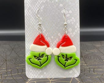 Christmas Grinch Clay Earrings