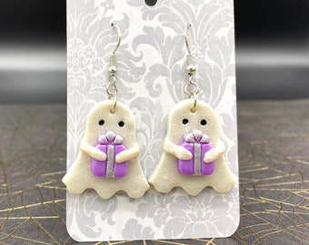 Ghost with Present Polymer Clay Earrings