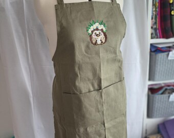 Adult Apron with Hedgehog Embroidered Design