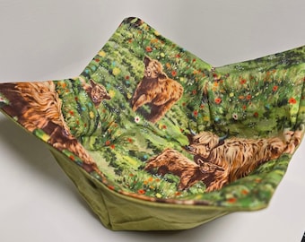 Green Highland Cow Bowl Kozie