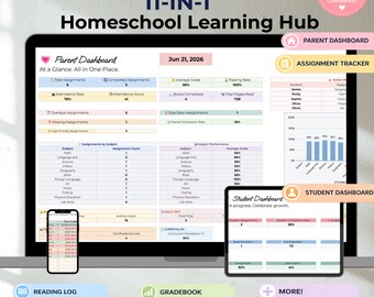 Homeschool Planner Digital Multiple Kids Curriculum Planner Gradebook Assignment Tracker