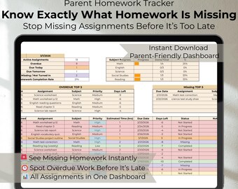 Missing Assignment Tracker Overdue Homework Tracker Google Sheets Homework Accountability System Parent Homework Tracker