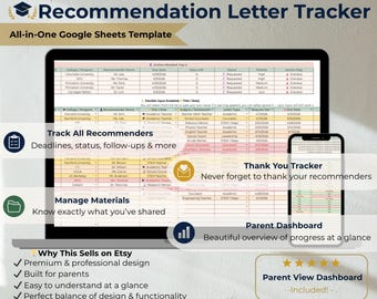 Recommendation Letter Tracker College Recommendation Tracker Recommendation Deadline Organizer Follow Up Tracker Google Sheets