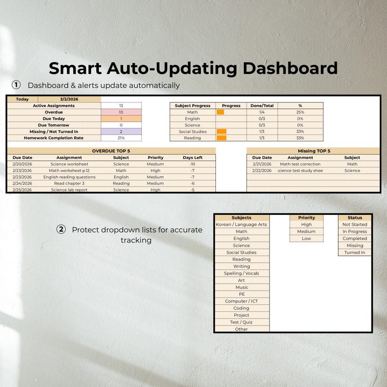 Missing Assignment Tracker Overdue Homework Tracker Google Sheets ...