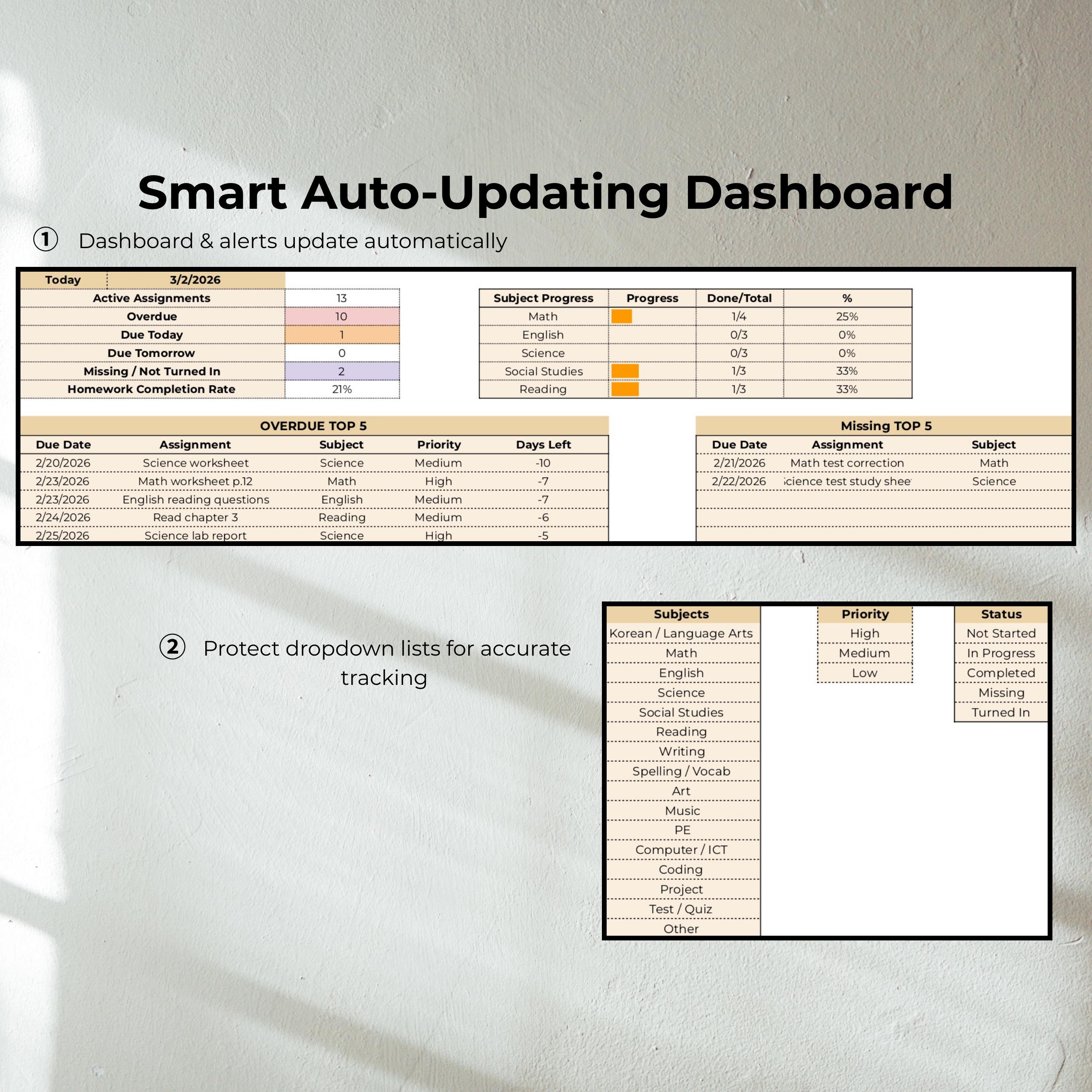 Missing Assignment Tracker Overdue Homework Tracker Google Sheets ...