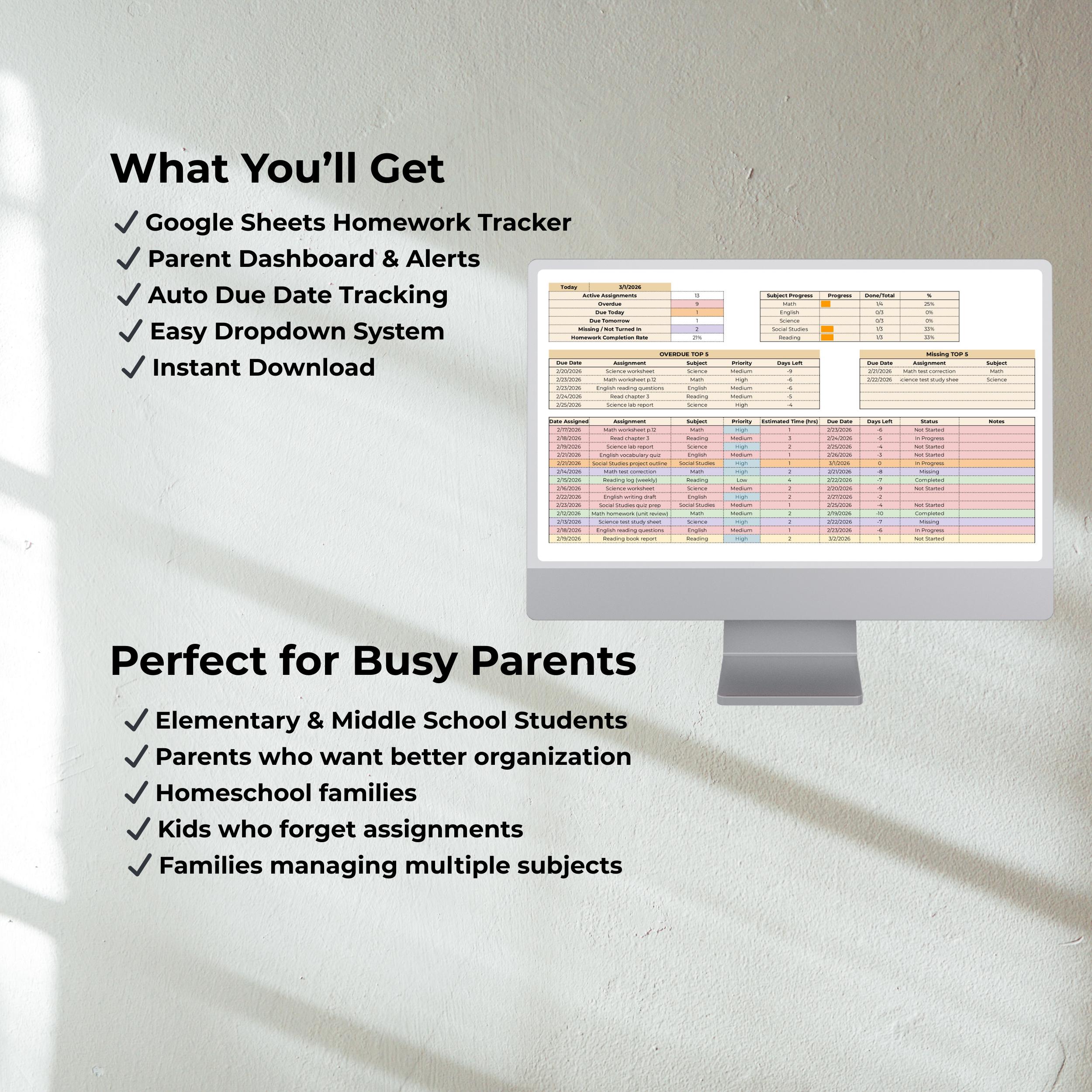 Missing Assignment Tracker Overdue Homework Tracker Google Sheets ...
