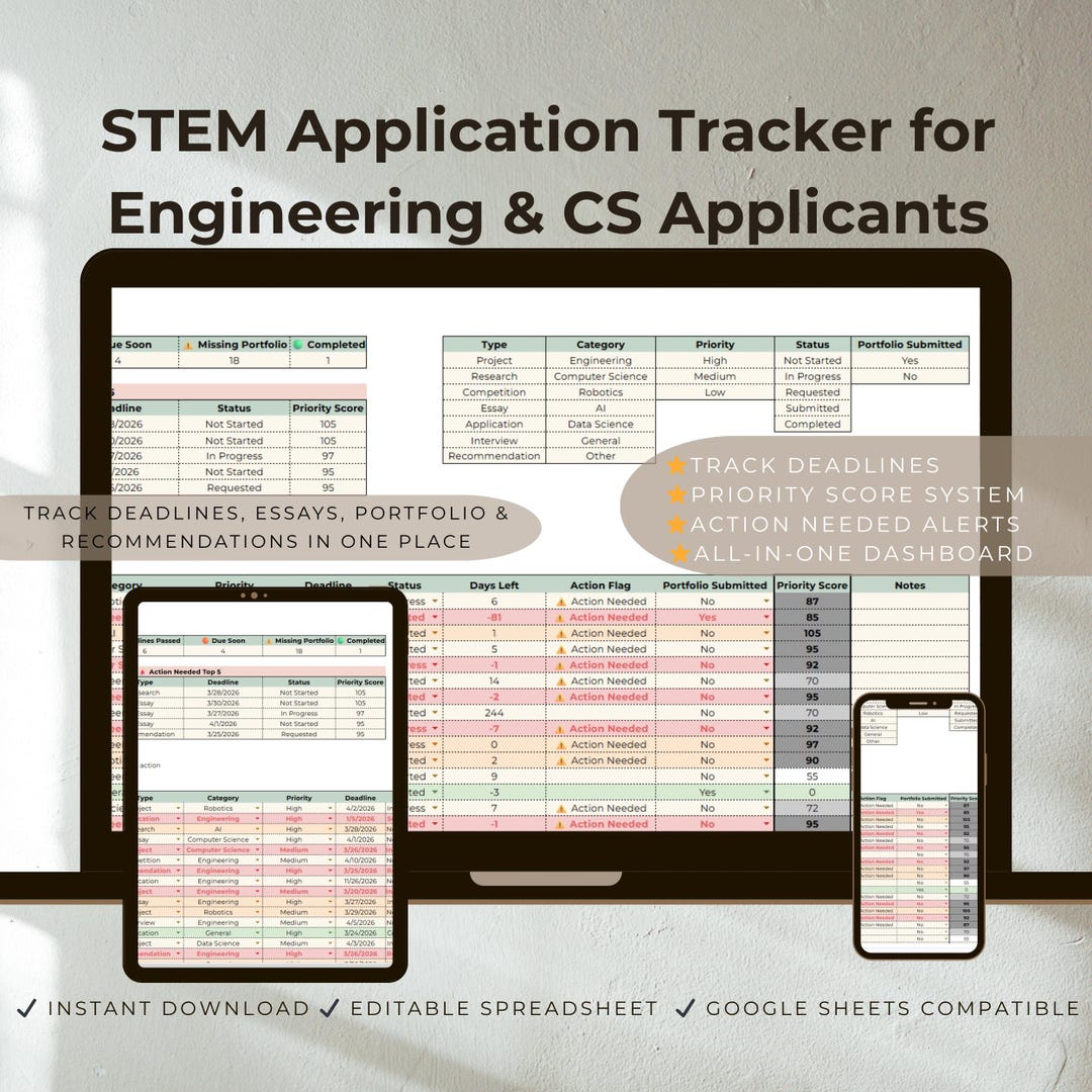 STEM College Application Tracker Manage Deadlines Track College ...