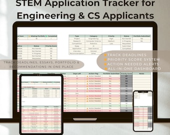 STEM College Application Tracker Manage Deadlines Track College Applications Engineering Computer Science Planner Progress Tracker