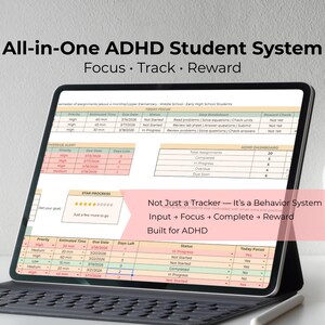 ADHD assignment tracker missing assignment overdue homework tracker focus system reward tracker google sheets executive function
