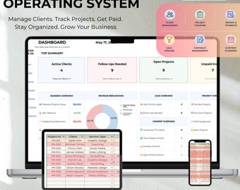 Freelancer Client Management System Google Sheets CRM Client Tracker Invoice Tracker Project Management Dashboard