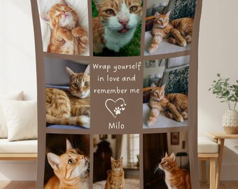 Personalized Cat Memorial Blanket with Photo Collage, Cat Remembrance Gift, Pet Loss Keepsake, Cat Bereavement Gift, Sympathy Memory Blanket