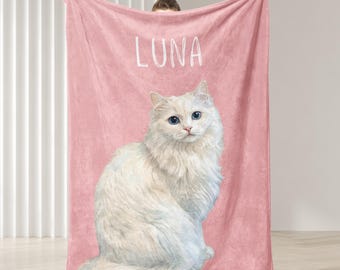 Personalized Pet Photo Blanket, Custom Dog Cat Memorial Gift, Personalized Pet Portrait Blanket, Pet Loss Sympathy Gift, Pet Lover Throw