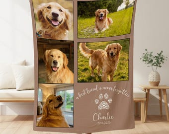 Personalized Dog Memorial Photo Collage Blanket, Custom Pet Name Fleece Throw, Custom Pet Photo Collage, Pet Loss Remembrance Gift