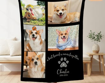 Personalized Dog Memorial Blanket, Custom Pet Photo Collage, Pet Loss Remembrance Gift, Dog Lover Keepsake, Fleece Throw with Name