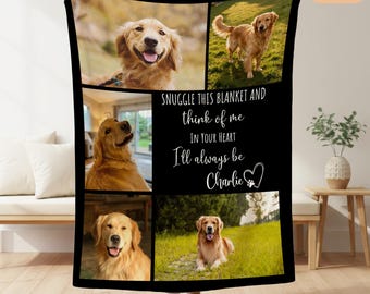 Personalized Dog Memorial Blanket, Custom Pet Photo Collage, Pet Loss Remembrance Gift, Fleece Throw with Name, Dog Mom Keepsake Gift
