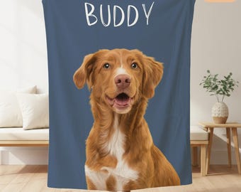 Custom Pet Photo Blanket, Personalized Pet Photo Blanket with Name, Custom Dog Portrait Blanket, Cat Memorial Gift, Pet Lover Throw