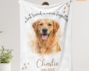 Custom Pet Picture Throw Blanket with Name, Personalized Photo Keepsake Gift for Dog Owners, Cat Memorial Blanket, Pet Portrait Throw