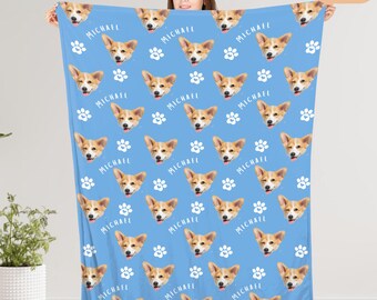 Custom Pet Blanket with Photo & Name, Personalized Dog Cat Picture Throw, Gift for Pet Lovers, Dog Picture Blanket With Text, Memorial Pet