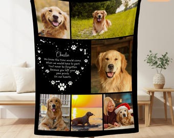 Personalized Dog Memorial Photo Blanket Gift, Pet Loss Keepsake, Custom Dog Remembrance Blanket, Bereavement Gift for Dog Mom Dad
