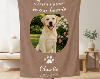 Personalized Dog Memorial Photo Blanket Gift, Custom Pet Loss Keepsake, Dog Mom Dad Gift, Dog Memorial Gift Keepsake Fleece Throw