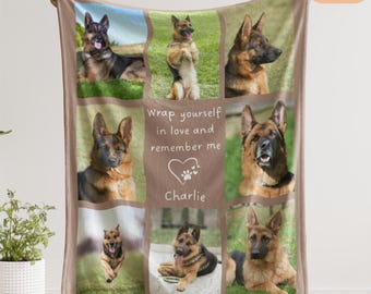 Custom Pet Memorial Photo Blanket with Text, Personalized Dog Loss Blanket, Dog Picture Collage Keepsake, Pet Memorial Gift,Gift for Dog Mom