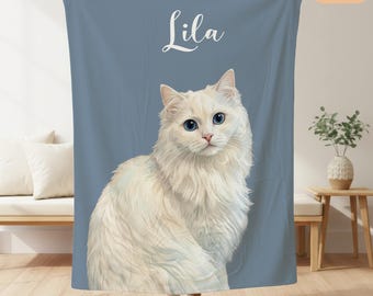 Custom Cat Photo Blanket, Personalized Cat Portrait Throw, Cat Mom Gift, Cat Lover Blanket, Cat Memorial Gift, Pet Memorial Gift